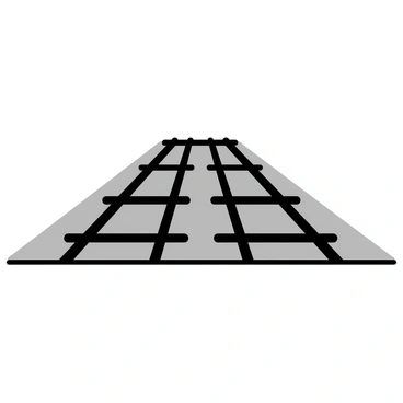 A set of train tracks laid out on a flat surface, featuring two parallel lines extending into the distance. One section of the tracks is visibly shorter than the other, illustrating an improper fraction. The shorter section consists of three ties, while the longer section includes five ties. The ties are made of dark wood, and the gravel surrounding the tracks is light grey. The scene is minimalistic, focusing on the contrast between the two sections of the tracks.