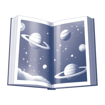 A cosmic scene fills the margins of a sci-fi novel. Several planets of varying sizes are depicted, with detailed textures showcasing their surfaces. Some planets feature ring systems, while others have distinct markings. An array of stars twinkle throughout the scene, varying in size and brightness, creating a sense of depth. Small nebula-like formations are drawn in, adding complexity to the background of the margins. The overall composition suggests a vast universe, inviting readers to explore further.