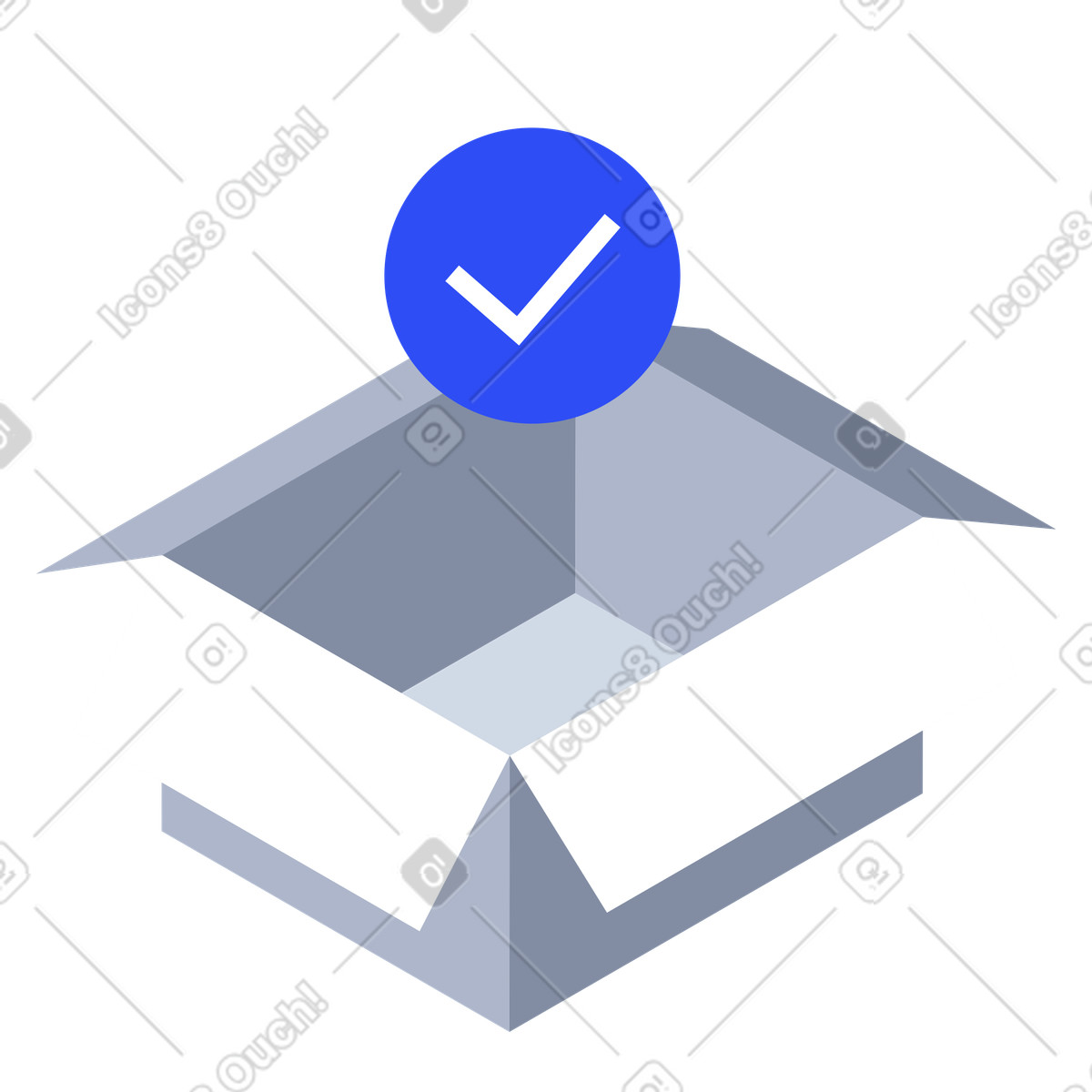 Delivery confirmation, successful e-commerce order fulfillment, box with checkmark illustration in System style download in PNG, SVG