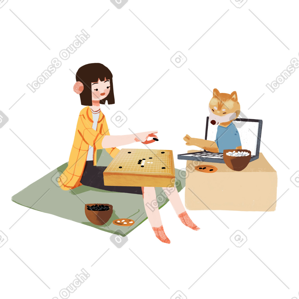 Freunde, die während der sperrung brettspiele spielen-Illustration im Ikigai-Stil als Download in PNG, SVG