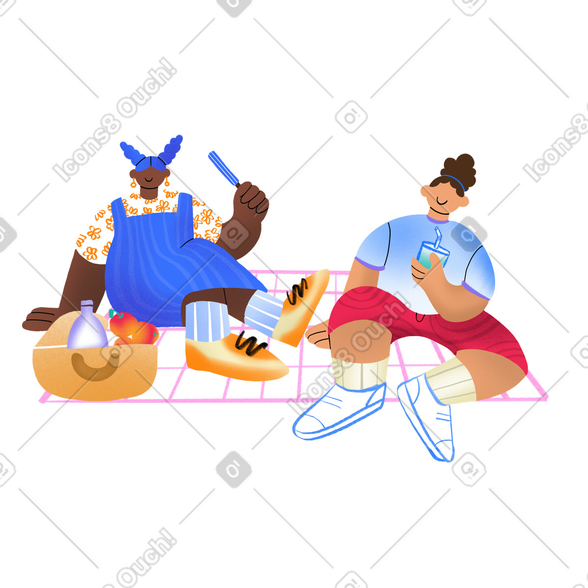 Two people enjoying a picnic-Illustration im Bonny-Stil als Download in PNG, SVG