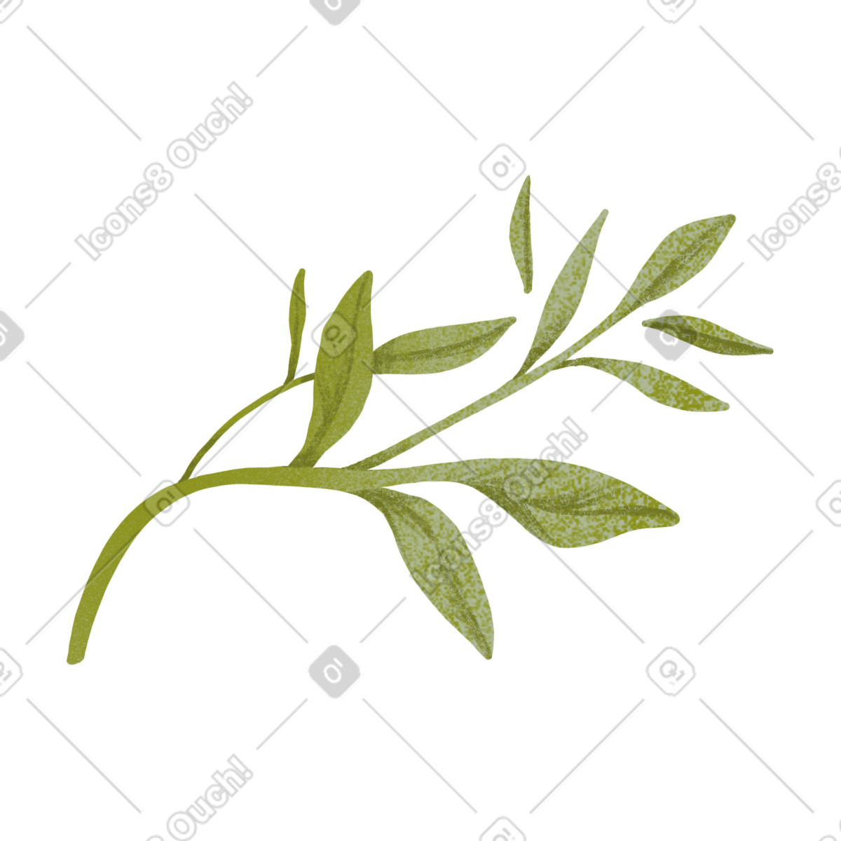Small curved twig with leaves illustrazione in stile Floral scarica in PNG, SVG