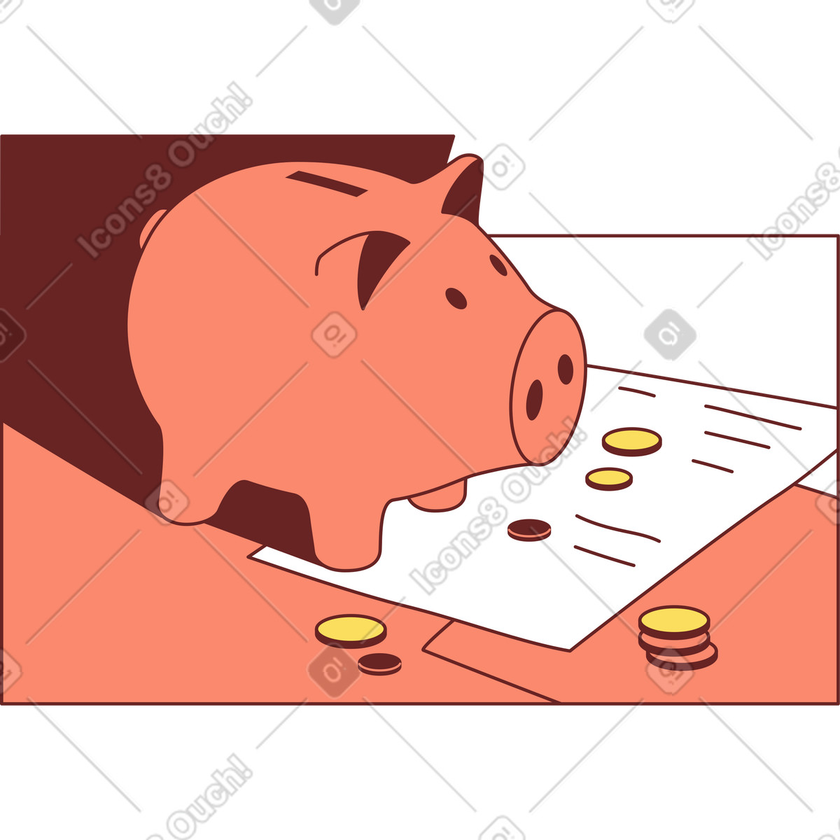 Frame with piggy bank illustration in Storyline style download in PNG, SVG