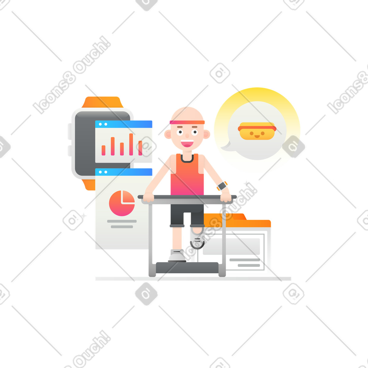 Running on a treadmill illustration in Hugo style download in PNG, SVG
