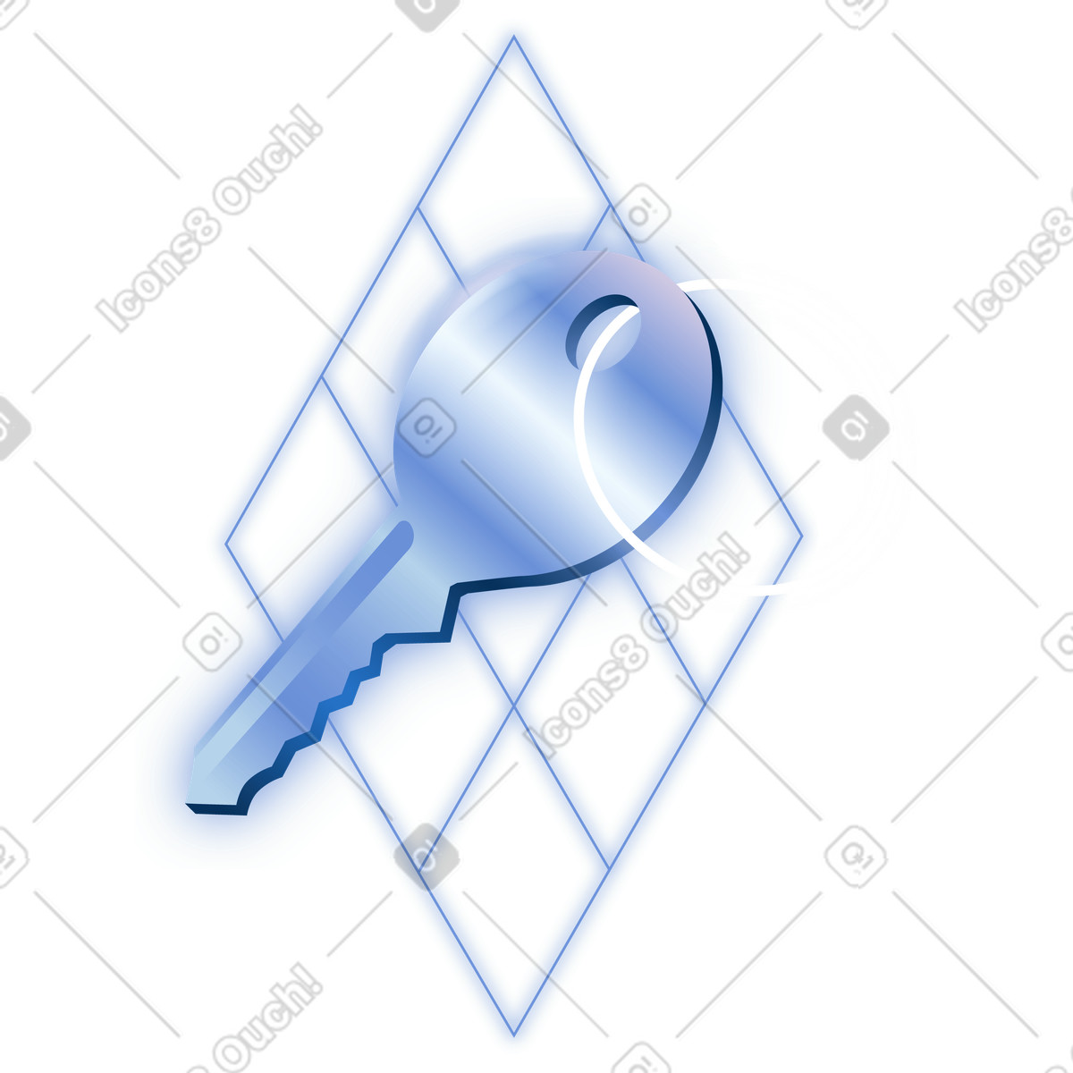 Ilustración Shiny metal key icon with ring, privacy and account access en estilo Dimension a descargar en PNG y SVG