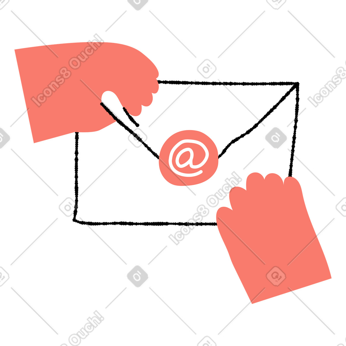 Bold People 스타일의 Envelope email symbol held by two hands communication concept drawing 일러스트레이션 PNG, SVG 다운로드