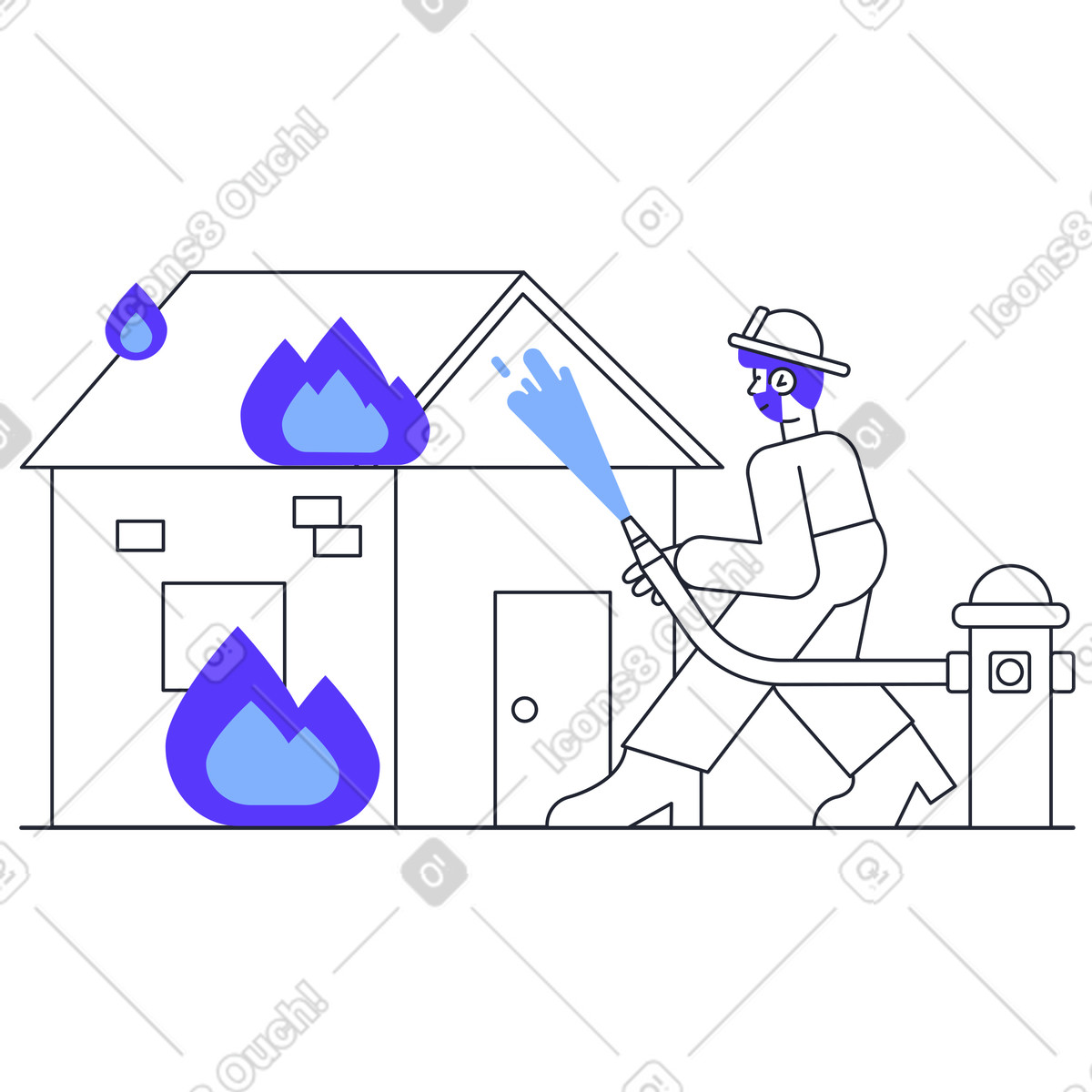 Mann erschöpft ein brennendes haus-Illustration im Pablita-Stil als Download in PNG, SVG