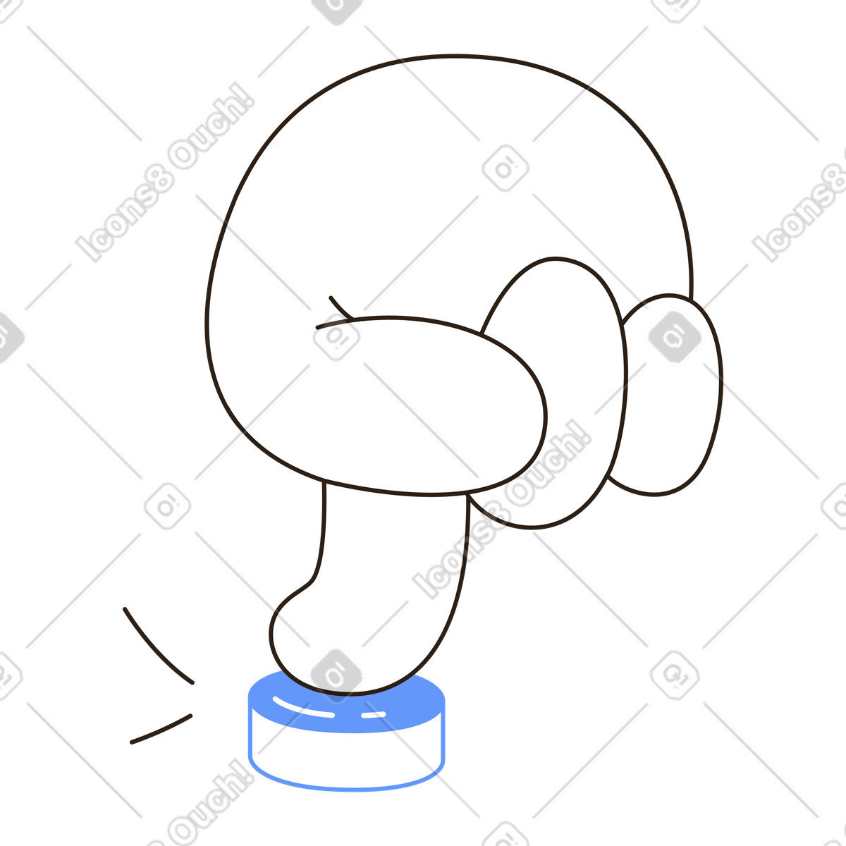 Ilustración animada de Mano presionando el botón azul, activación e interacción, comando de acción rápida en GIF, Lottie (JSON), AE