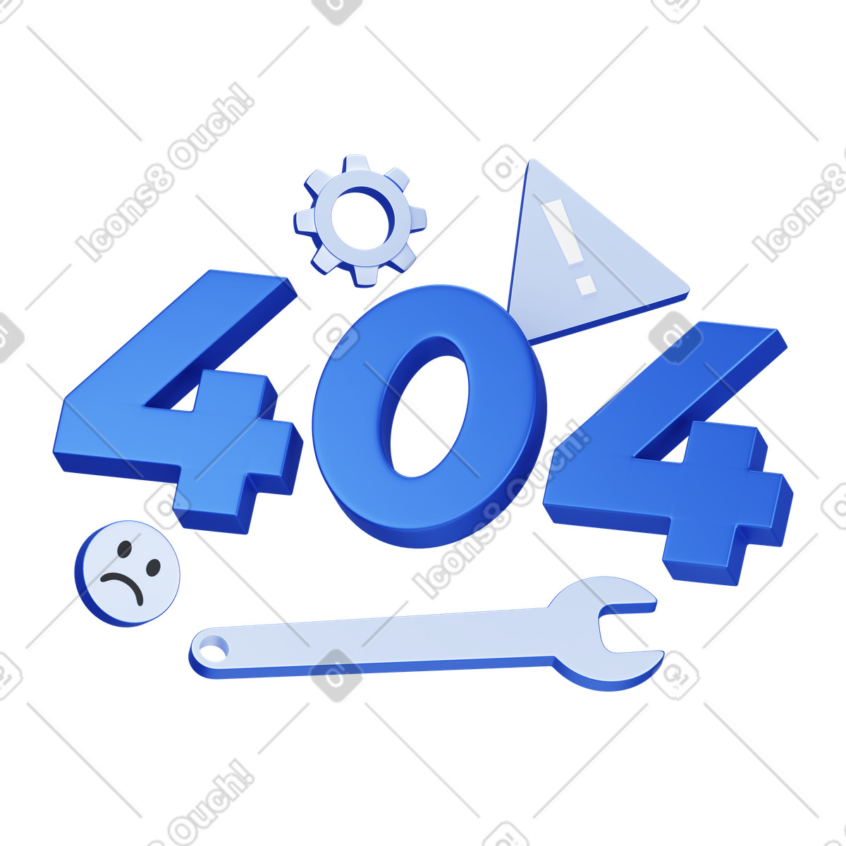 Ilustración animada Letrero de error 404 con señal advertencia y herramientas mantenimiento en estilo 3D Techny a descargar en GIF, Lottie (JSON), AE