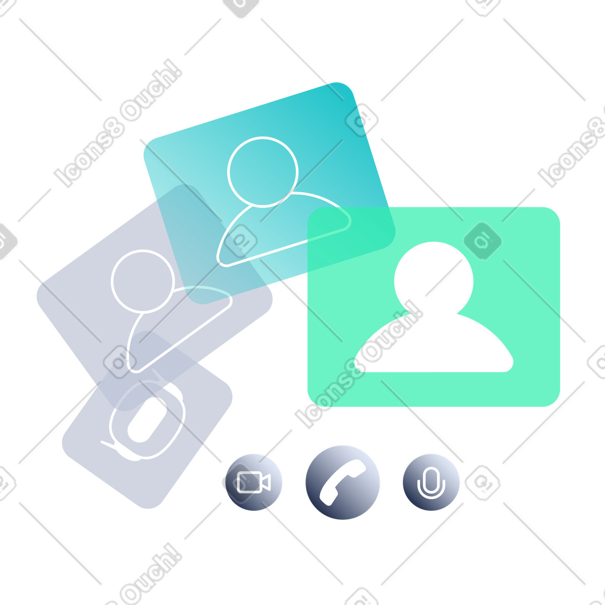 Virtual communication icons and avatars, Online meeting interface, Video call and voice chat symbols illustration in PNG, SVG
