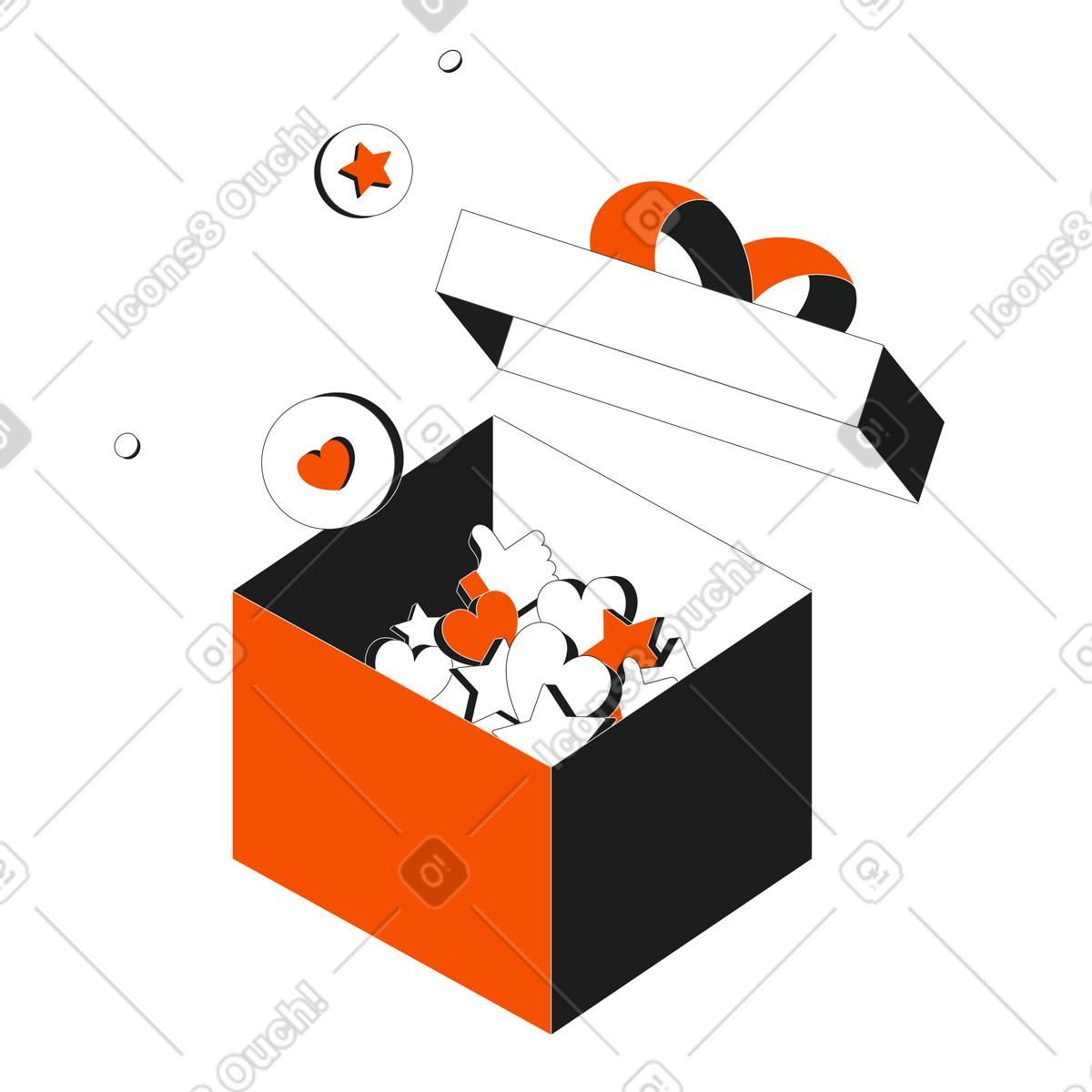 Open gift box with social media reactions illustration reaction clipart graphics in PNG, SVG