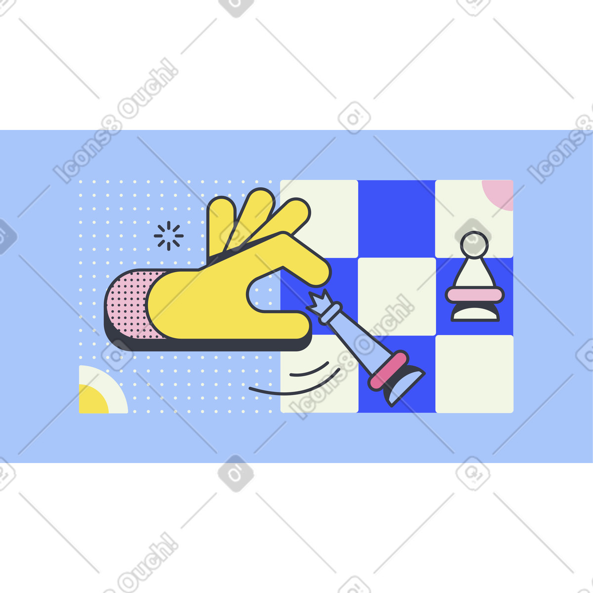 Hand making a clever move in game of chess illustration Abstract style download PNG, SVG