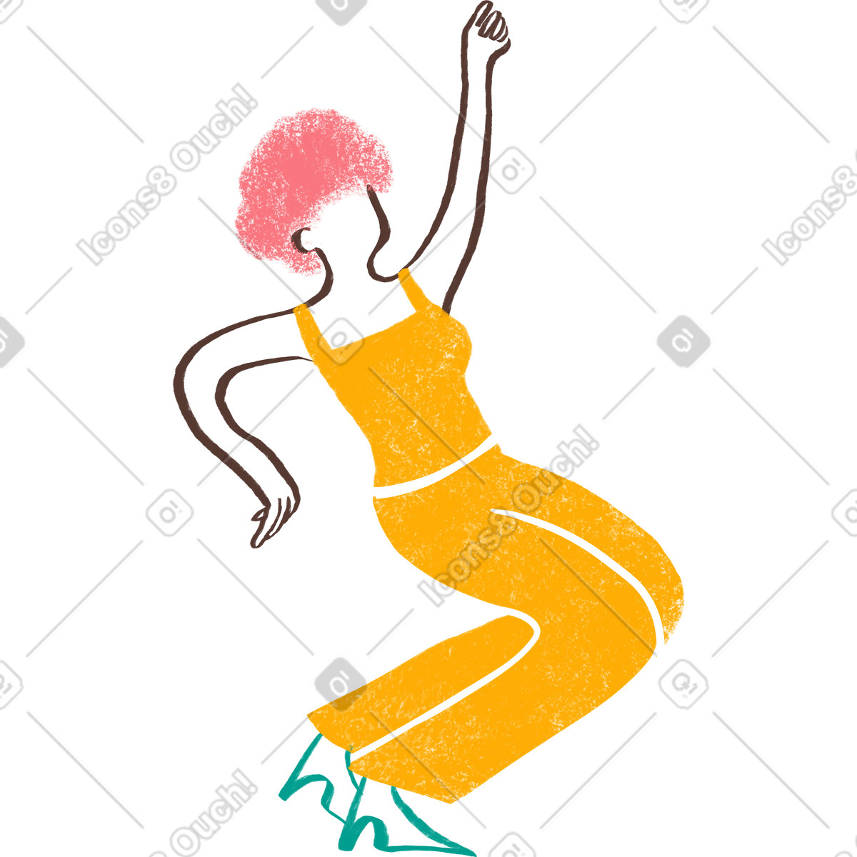 Woman with curly hair sitting her hand up in the air illustration Company style download PNG, SVG