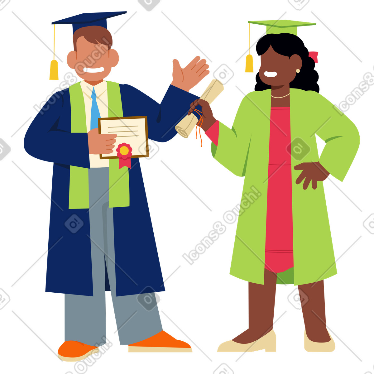 Young male and female graduate students illustration college clipart educational graphics vector images