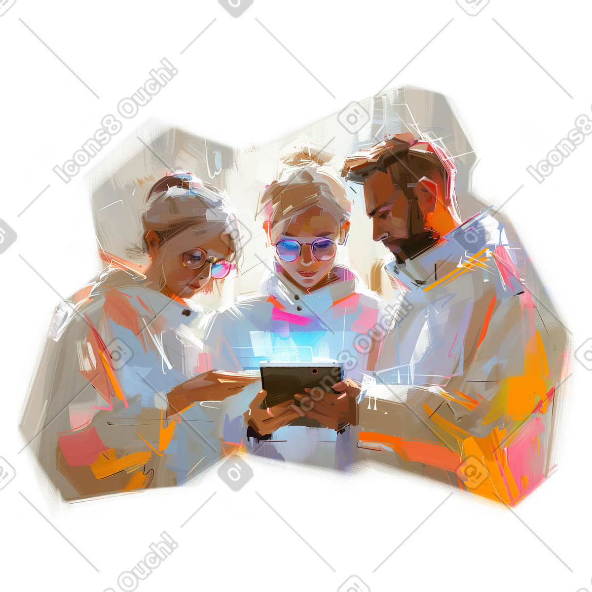 Ölgemälde eines wissenschaftlers, der ein projekt diskutiert-Illustration im Pictorial-Stil als Download in PNG, SVG