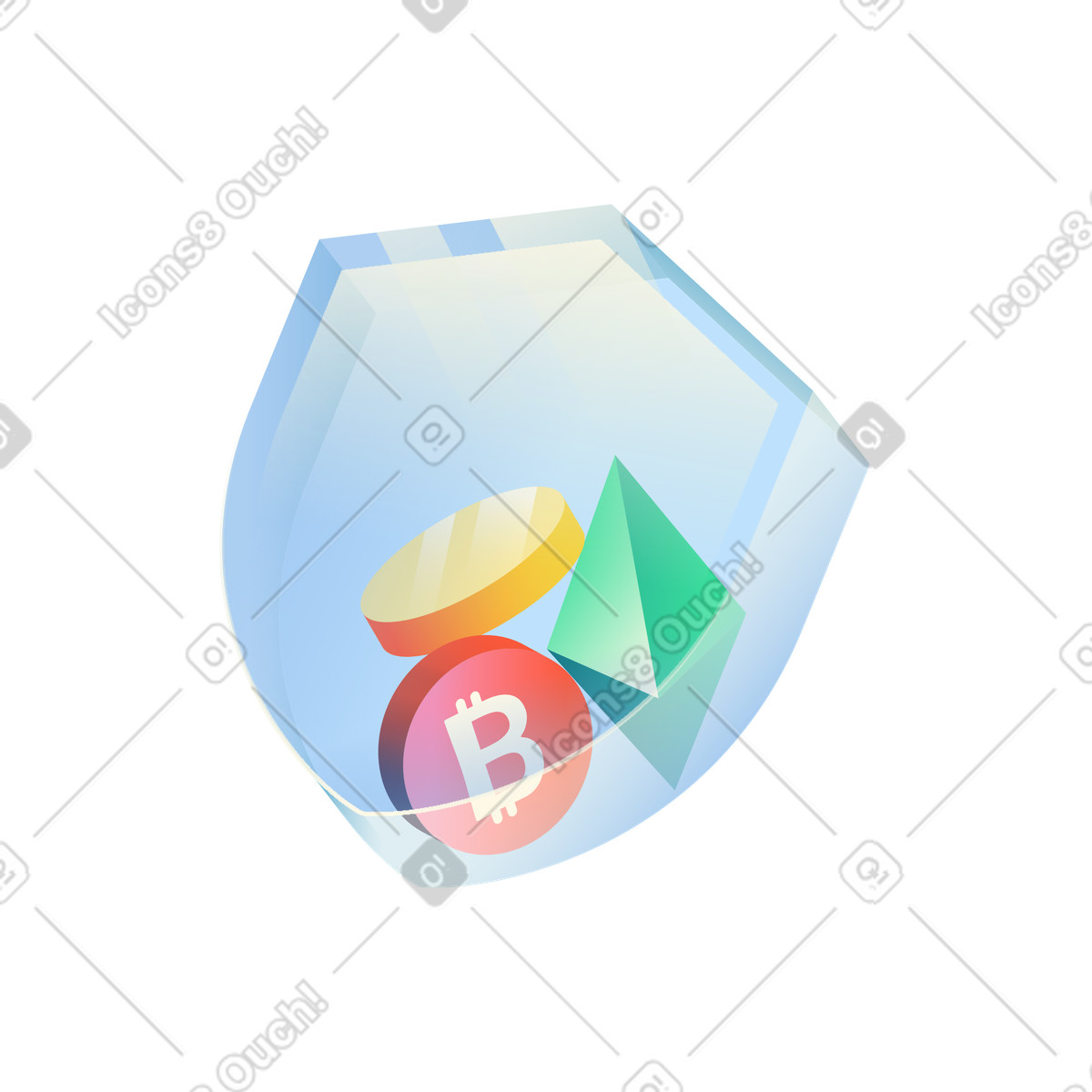 Ilustração de Cryptocurrency security concept with bitcoin and ethereum protected by shield em no estilo Beam para baixar em PNG, SVG