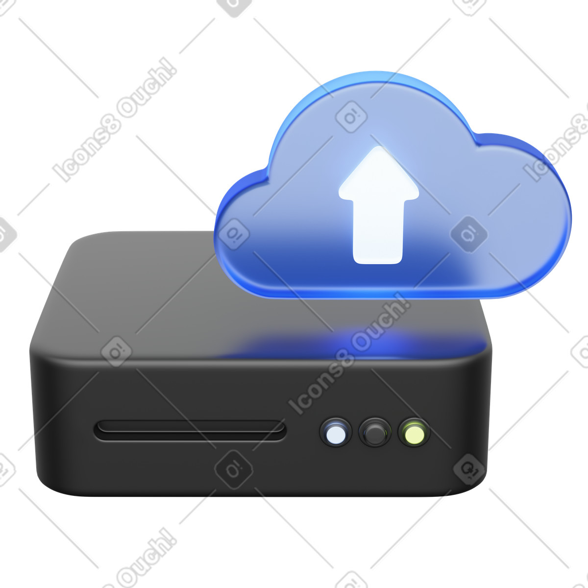 Cloud backup server symbolizing online data storage and file upload illustrazione in stile 3D Playful scarica in PNG, SVG
