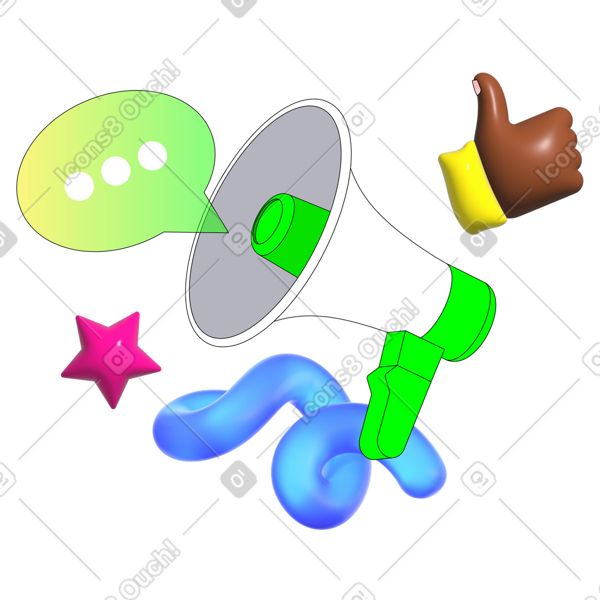 Megaphone with social media reactions illustration clipart for online promotion and digital marketing
