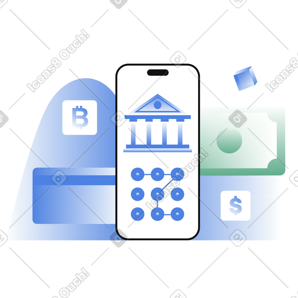 Neobank, e-wallet and financial security illustration in PNG, SVG
