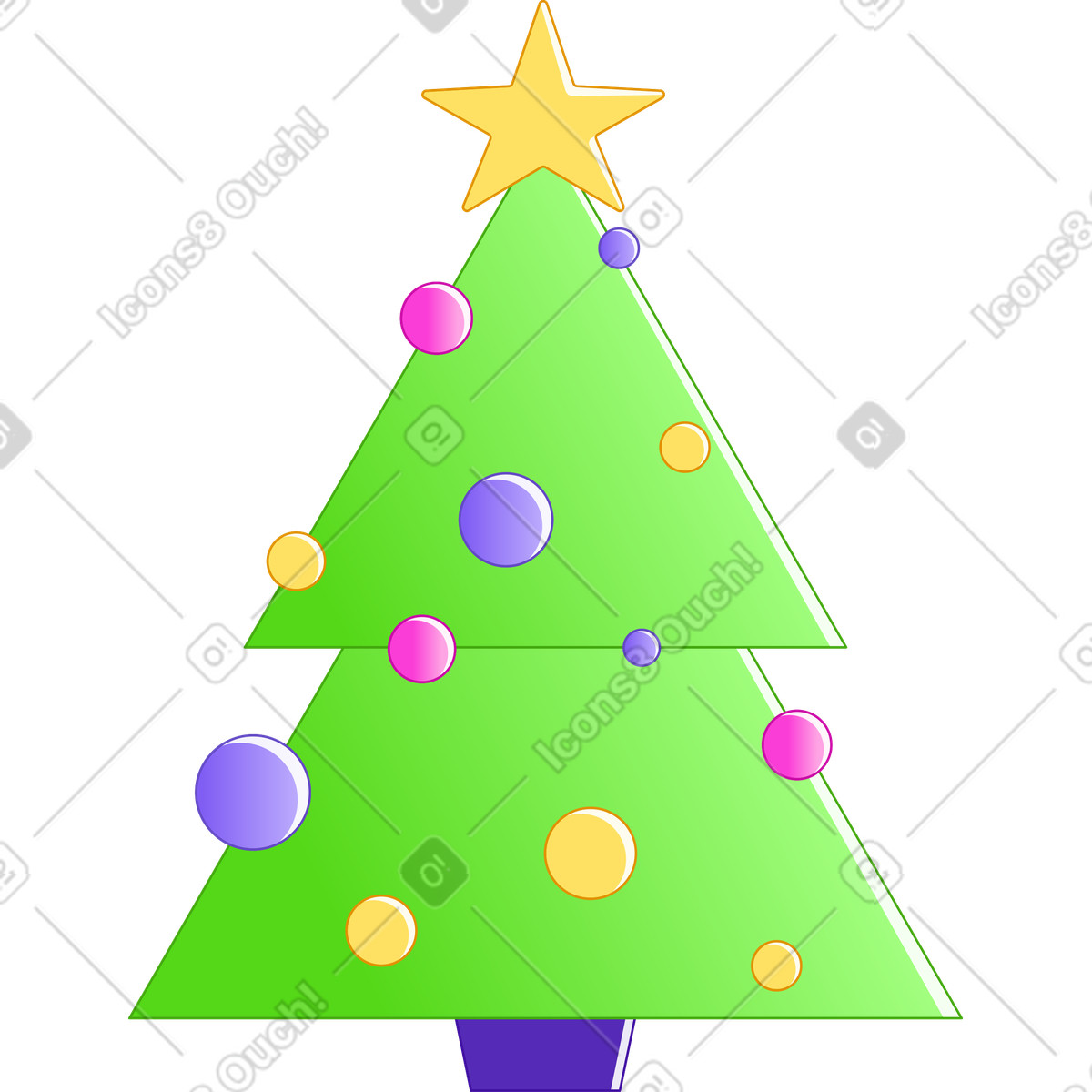 Weihnachtsbaum mit kugeln und stern dekoriert-Illustration im Rainbow-Stil als Download in PNG, SVG