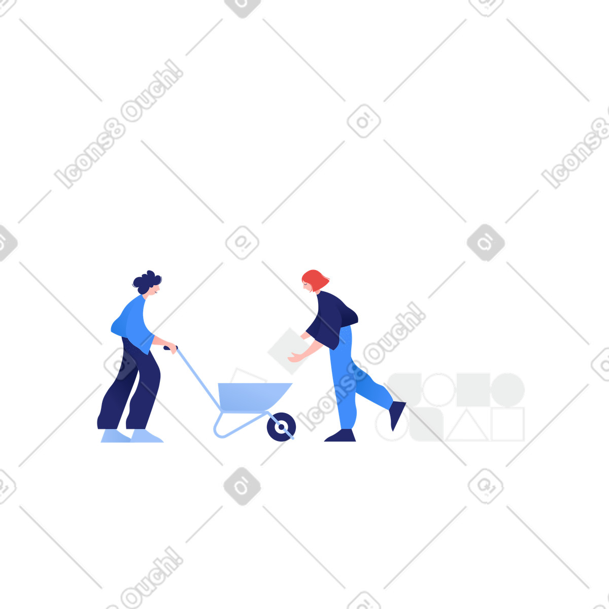 Clip スタイルの Team arranging abstract geometric shapes, Collaboration and teamwork のイラストをPNG、SVG形式でダウンロード