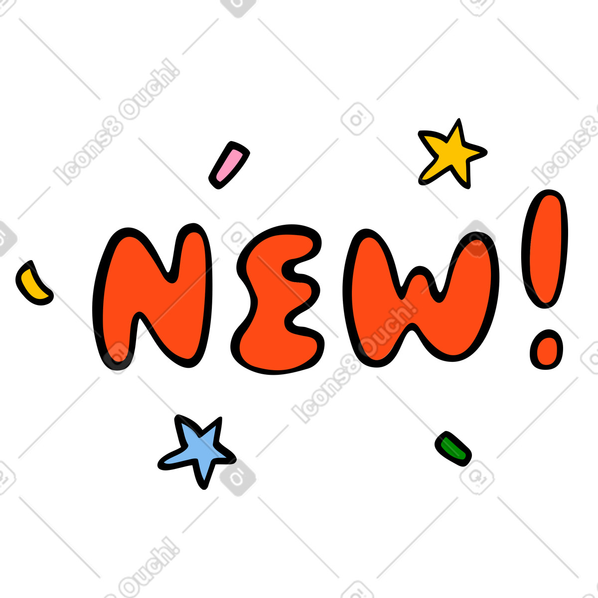 Lettering New with confetti and stars illustration in Comic style download in PNG, SVG