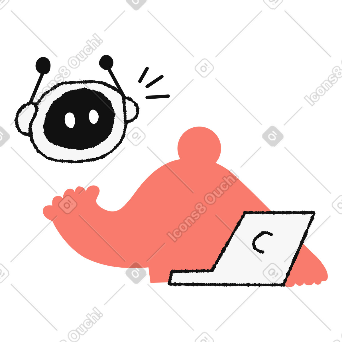 Ilustração de Collaboration between robot chat assistant and professional using laptop em no estilo Bold People para baixar em PNG, SVG