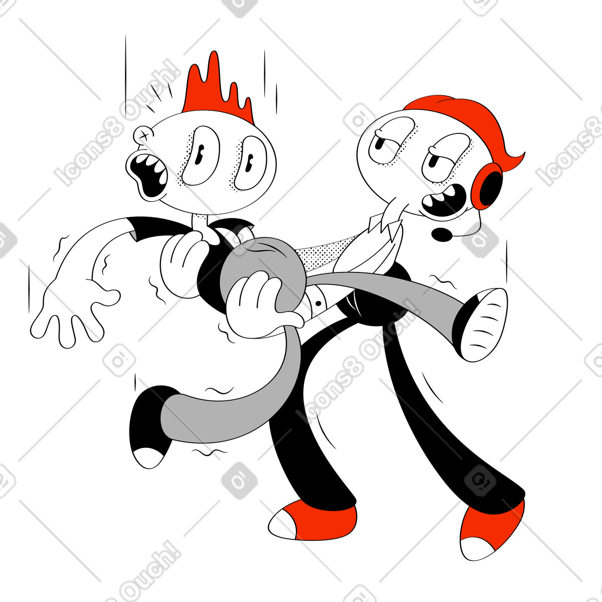 Support-spezialist, der den kunden vor dem sturz bewahrt-Illustration im Looney-Stil als Download in PNG, SVG