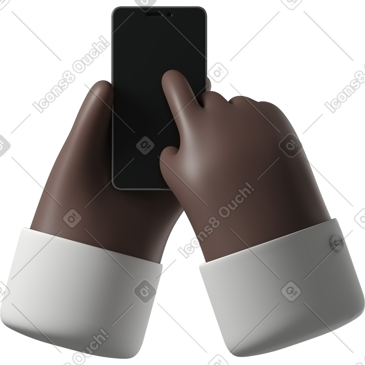 Illustration Mains de peau noire tenant un téléphone dans le style 3D Hands Fun&Wild à télécharger aux formats PNG, SVG