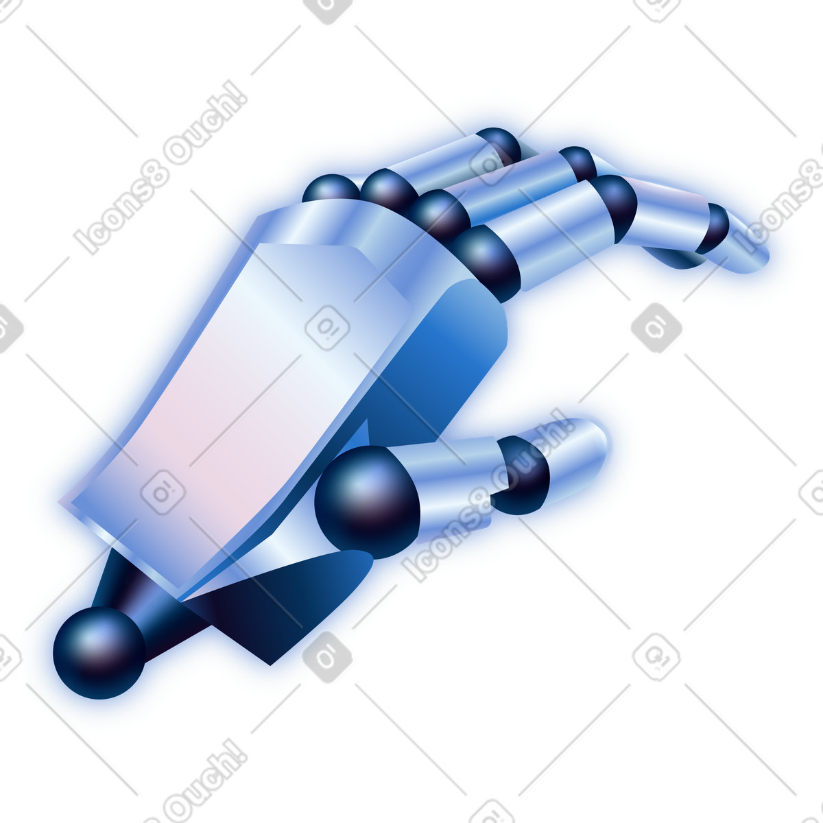 Robotic hand technology with futuristic metal fingers illustration in Dimension style download in PNG, SVG