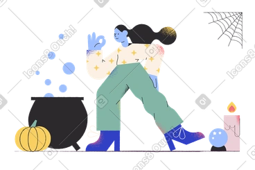Witch brewing potion and showing ok gesture PNG, SVG