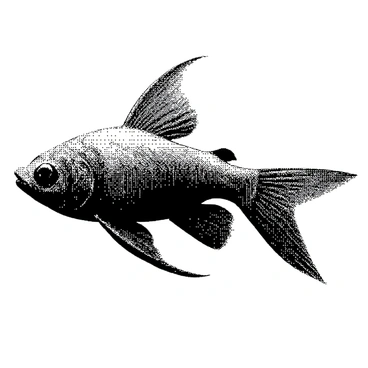 An ornamental fish with flowing fins is swimming gracefully. It has intricate patterns on its body, showcasing delicate scales and features. The fins are elongated and fluttering, creating a sense of movement in the water. The fish's eyes are bright and expressive, adding to its charm. The overall composition highlights the elegance and beauty of the fish, emphasizing its ornate qualities.