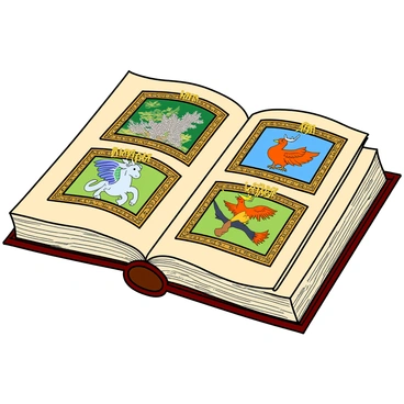 A book filled with illustrations of mythical creatures from various cultures