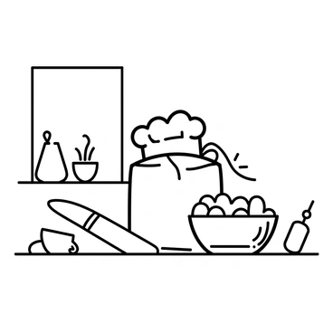 A sack of flour with a chef's hat on it, surrounded by baking ingredients in a cozy kitchen.