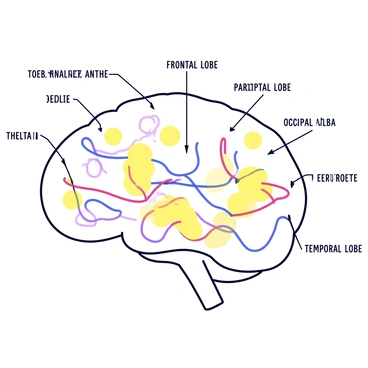 An illustration with labeled brainwave patterns and their corresponding brain areas