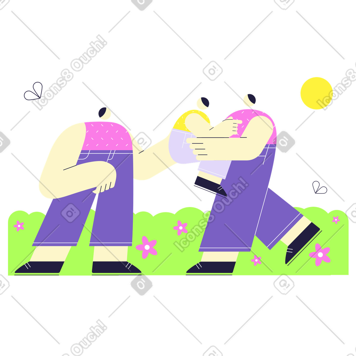Familienausflug an einem sonnigen tag-Illustration im Mellow-Stil als Download in PNG, SVG