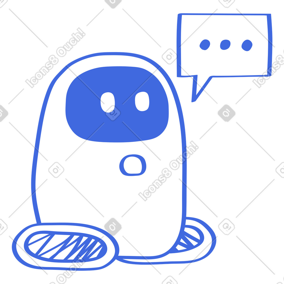下载 Ballpoint Pen 风格的 Robot chatbot with speech bubble and simple rounded body shape 插画，支持 PNG、SVG 格式