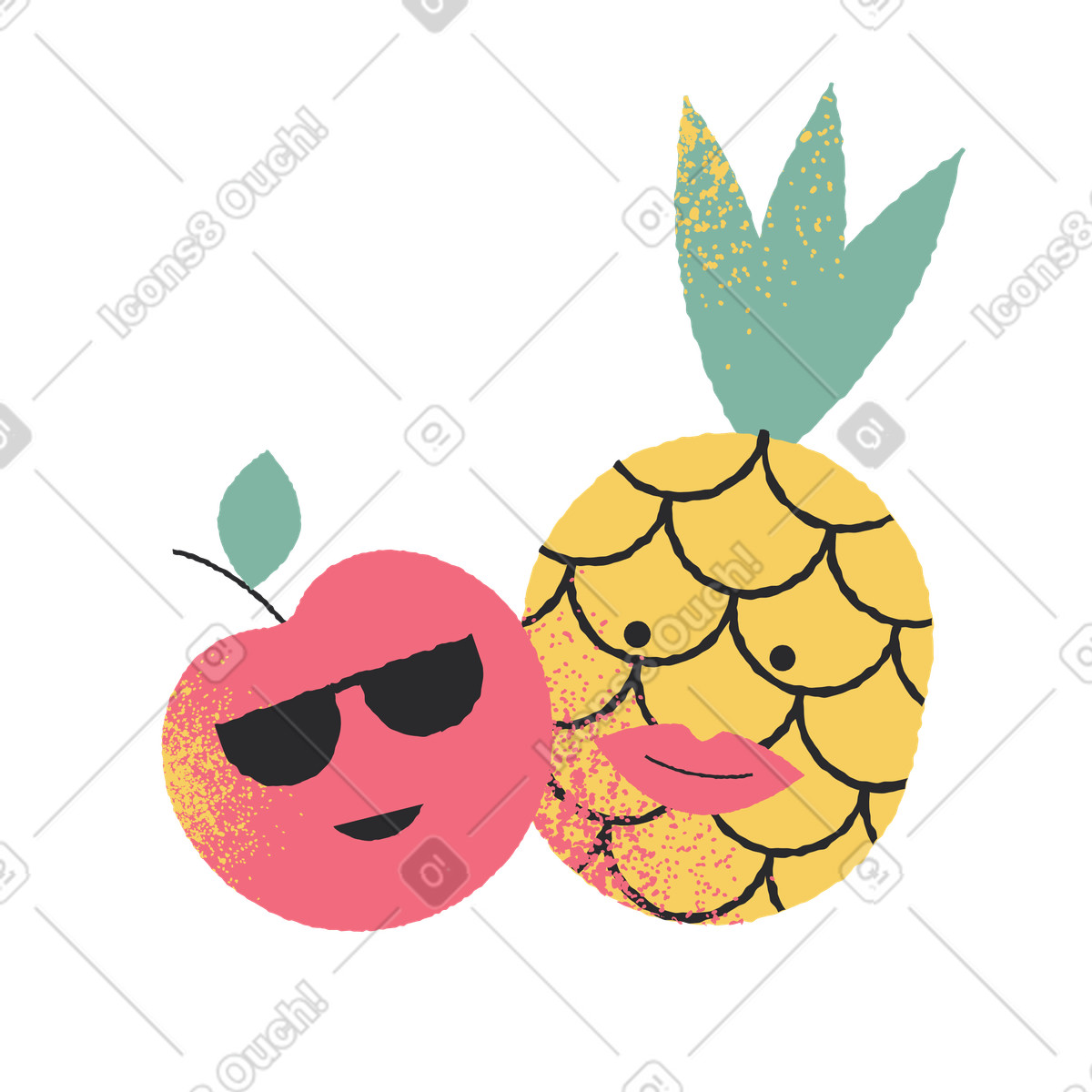 Cool apple in sunglasses and beautiful pineapple illustration Pablo style download PNG, SVG