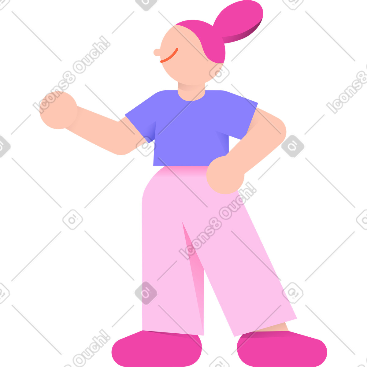 Ilustración Mujer joven está de pie con la mano en cadera estilo 8bit a descargar PNG y SVG