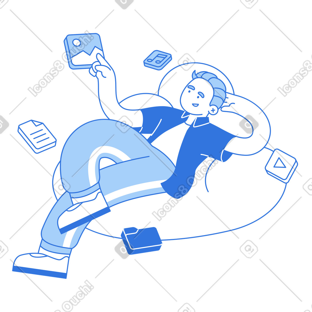 User accessing images and documents from cloud, Online file organization illustration in Sky style download in PNG, SVG