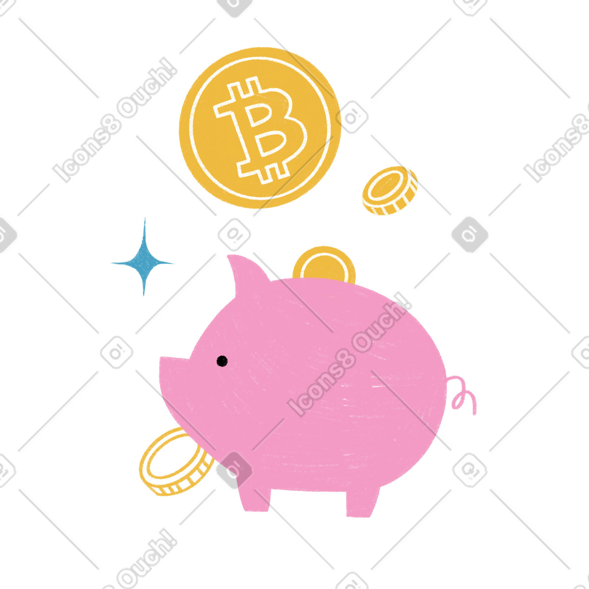 Ilustração de Cofrinho com bitcoins em no estilo Tutti para baixar em PNG, SVG