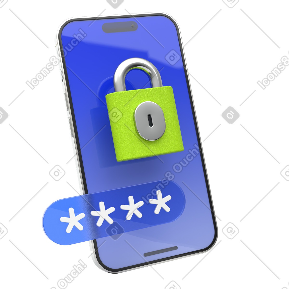 Phone lock icon, Mobile password entry, Smartphone security symbol illustration in 3D Enterprise style download in PNG, SVG
