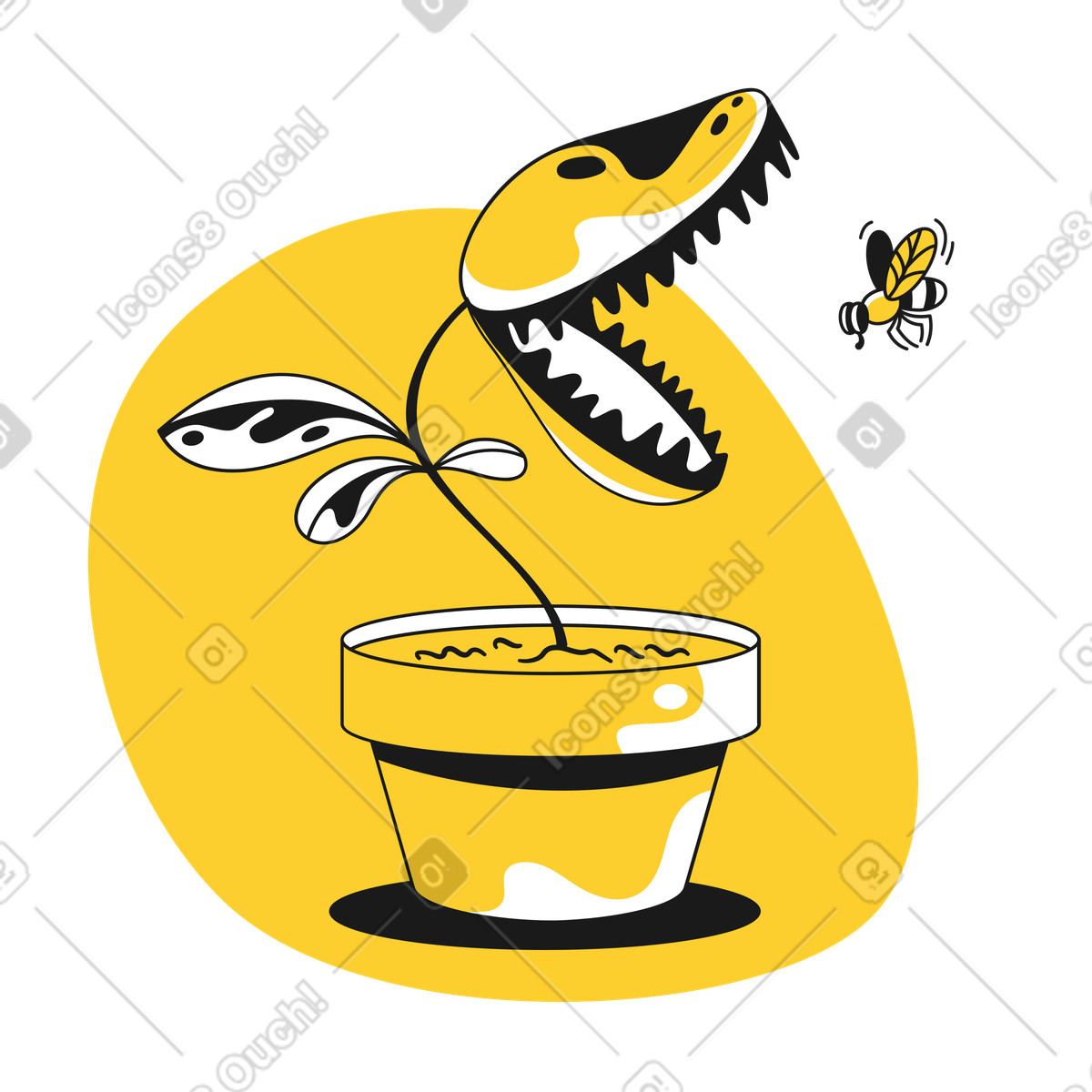 Carnivorous plant catching bee, Security risk metaphor animated illustration in Taxi style download in GIF, Lottie (JSON), AE