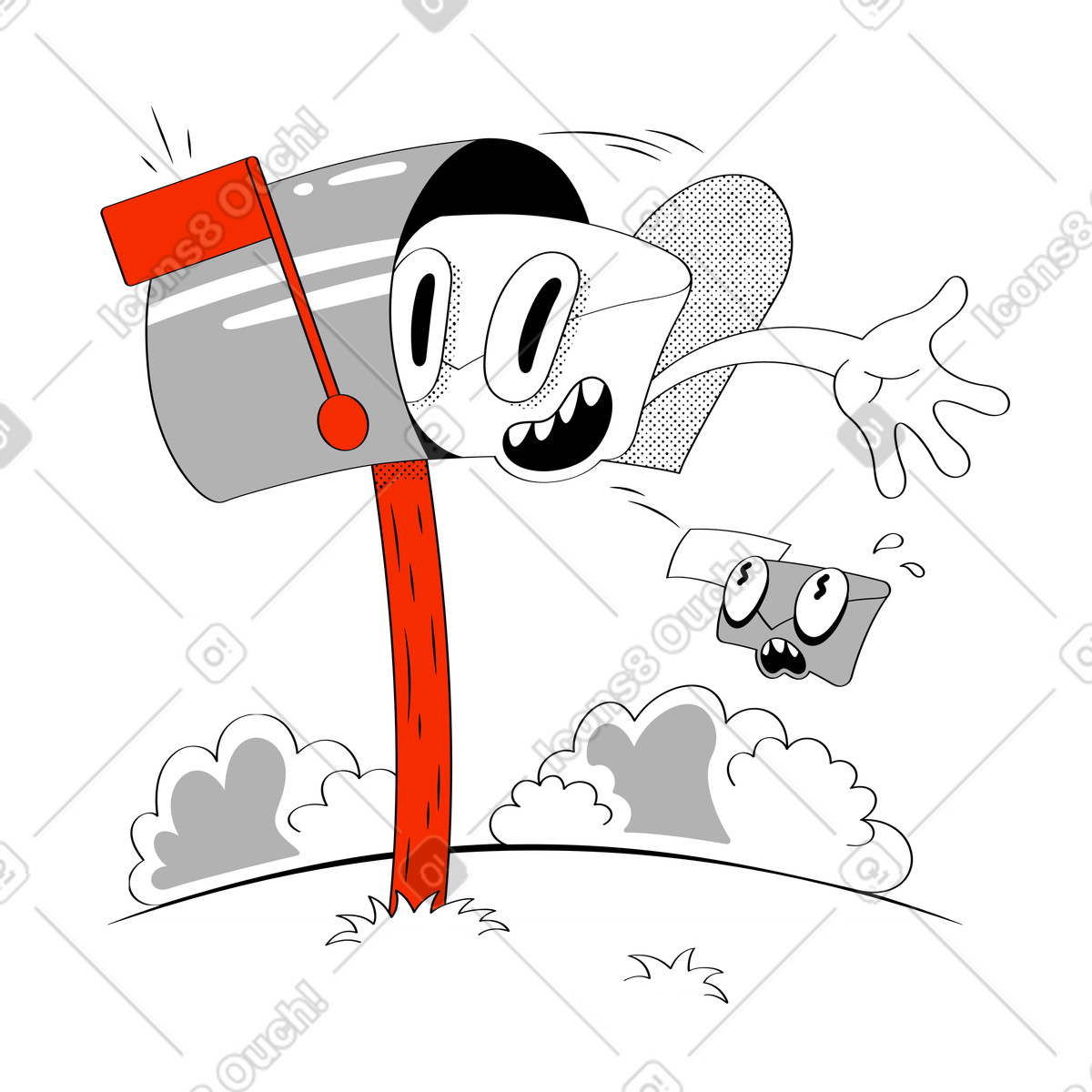 Messaggio inviato illustrazione animata in stile Looney scaricabile in GIF, Lottie (JSON), AE