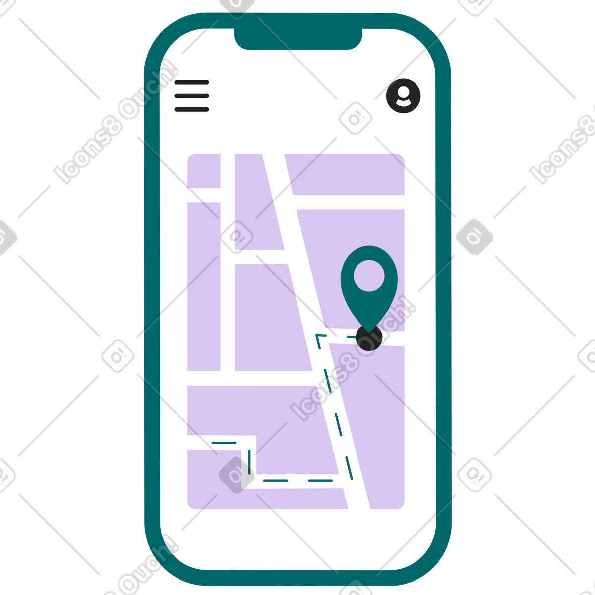 Ilustración animada Teléfono con mapa y geolocalización en estilo Sammy Line a descargar en GIF, Lottie (JSON), AE