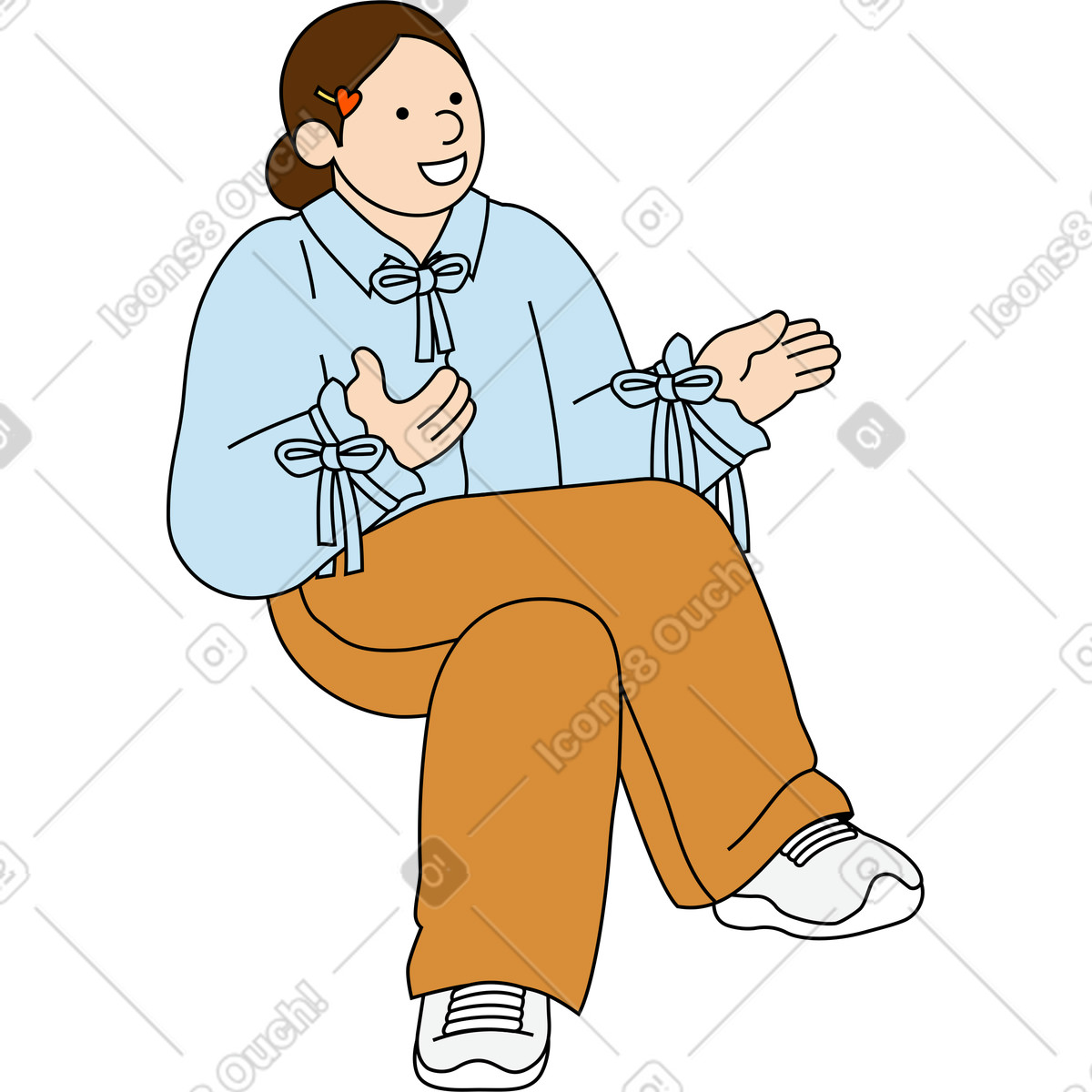 Junge frau spricht-Illustration im Kindy-Stil als Download in PNG, SVG