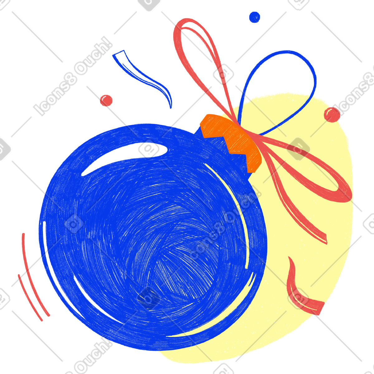 Blue Christmas ball and confetti illustration in Biro style download in PNG, SVG