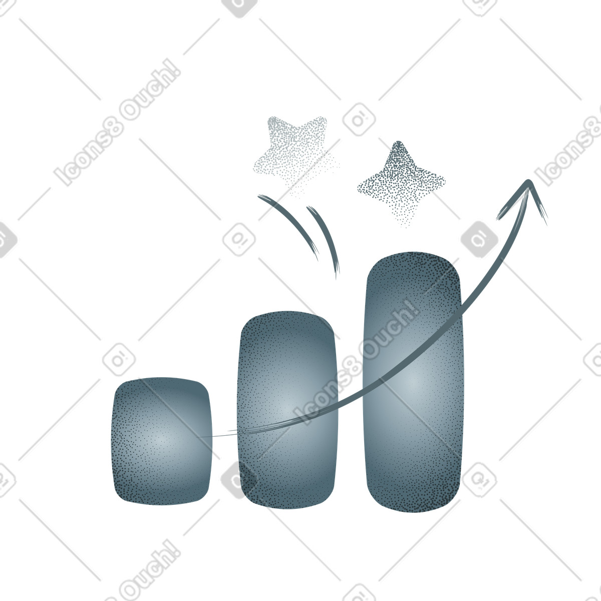 Business growth and performance analytics, Rising bar chart with upward arrow illustration in Grain style download in PNG, SVG