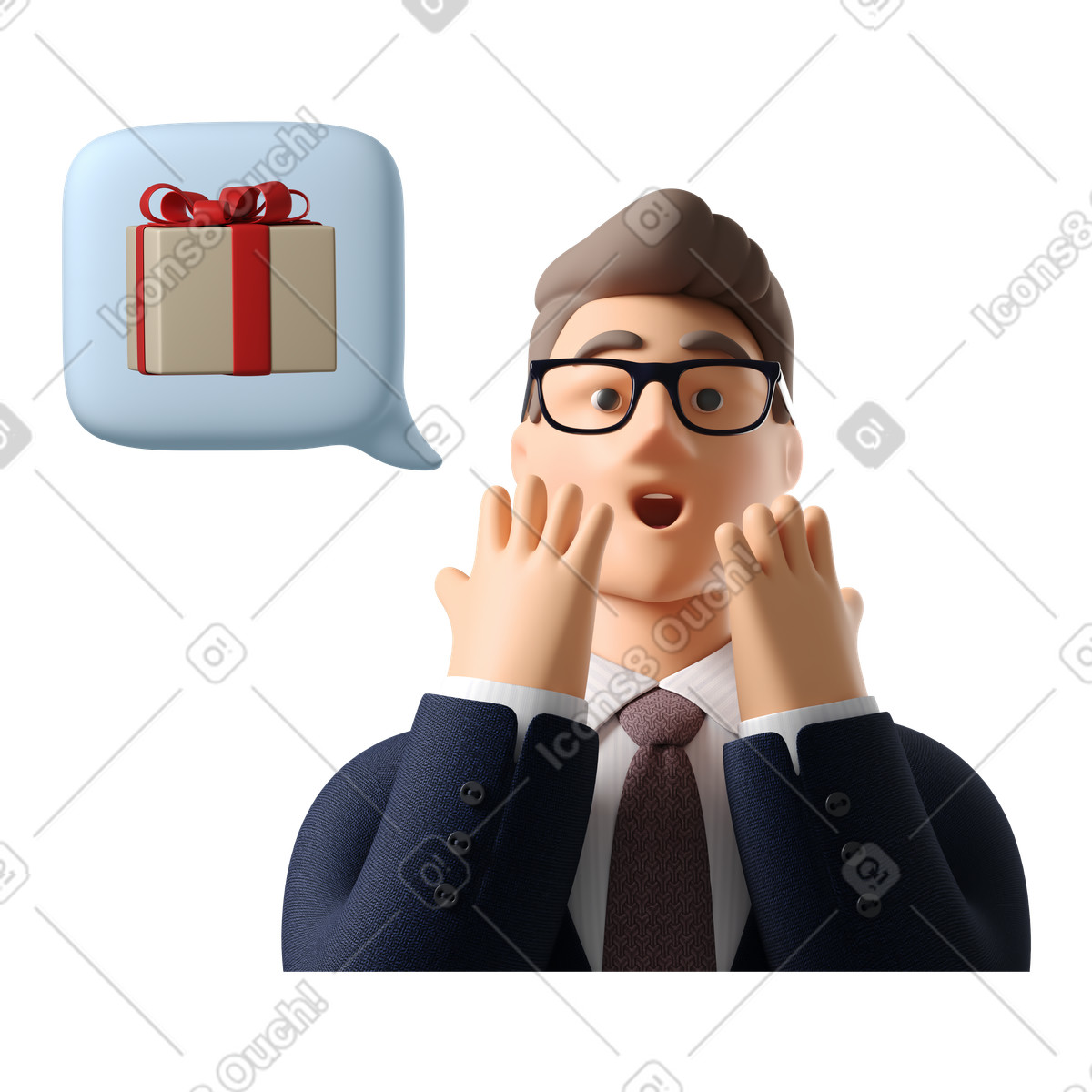 Geschäftsmann bekommt ein überraschungsgeschenk-Illustration im 3D Business-Stil als Download in PNG, SVG