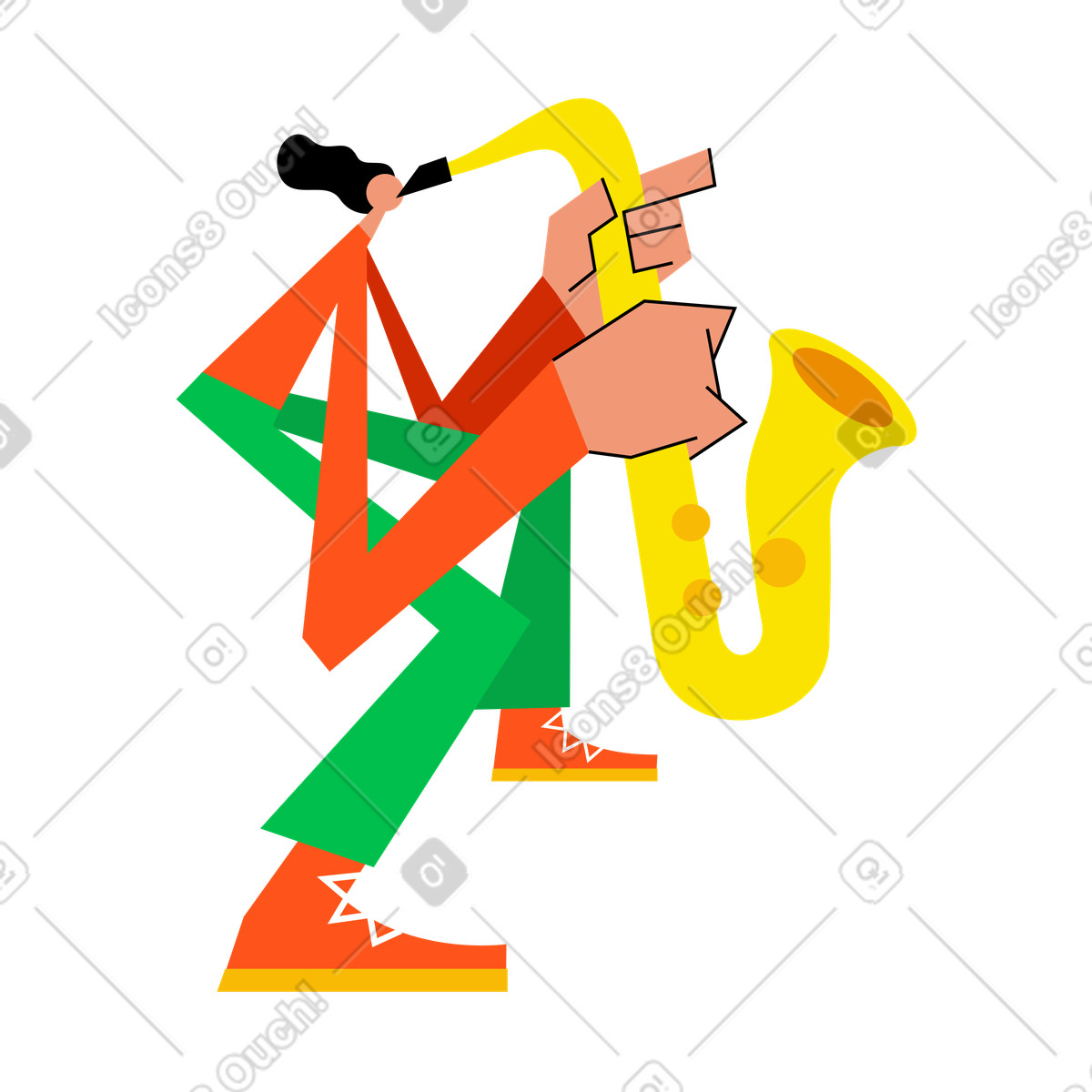 Man playing saxophone animated illustration in Warp style download in GIF, Lottie (JSON), AE